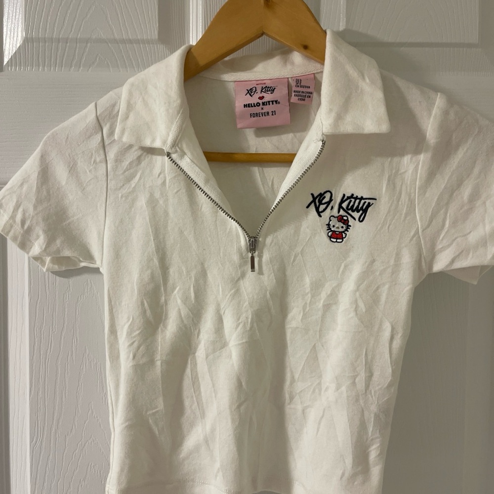 Hello Kitty White Polo Shirt with Zip